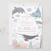 Unterhalb des Meeres Dolphin Narwhal Sea Leben Geb Einladung (Vorderseite)