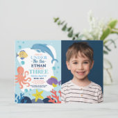 Unterhalb des Meeres - DREI Ozeane - Dolphin Octop Einladung (Stehend Vorderseite)