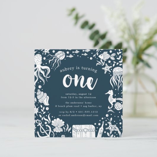 Unterhalb des Meeres | Einladung zum ersten Geburt (Stehend Vorderseite)