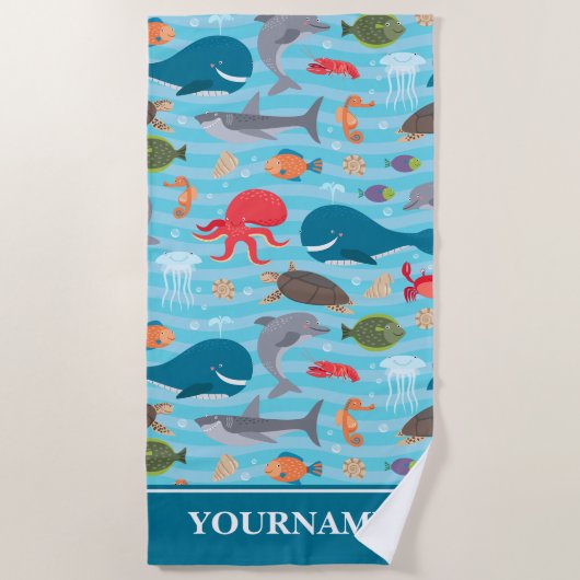 Unterhalb des Meeres leben Whale Shark Turtle Sea Strandtuch (Vorderseite)