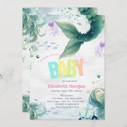 Unterhalb des Meeres, Meerjungfrau-Schwanz-Kinderd Einladung (Vorne/Hinten)