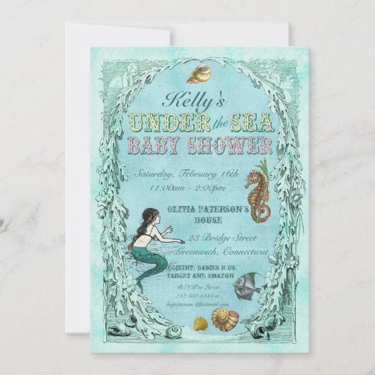 Unterhalb des Meeres Mermaid Babydusche Einladung (Vorderseite)