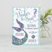 Unterhalb des Meeres, Mermaid Birthday, Splash Einladung (Stehend Vorderseite)