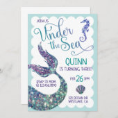 Unterhalb des Meeres, Mermaid Birthday, Splash Einladung (Vorne/Hinten)