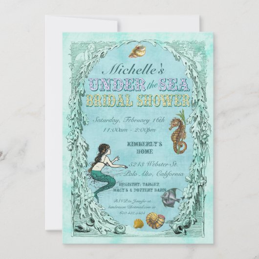 Unterhalb des Meeres Mermaid Bridal Dusche Einladu Einladung (Vorderseite)