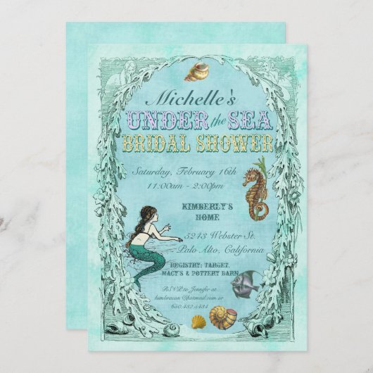 Unterhalb des Meeres Mermaid Bridal Dusche Einladu Einladung (Vorne/Hinten)