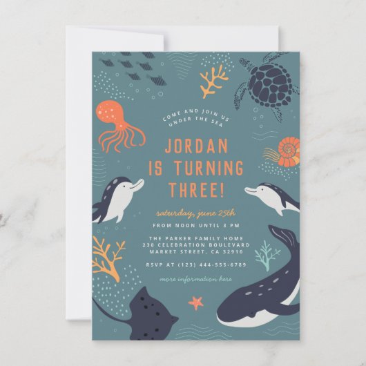 Unterhalb des Meeres | Ocean Animals Boys Birthday Einladung (Vorderseite)