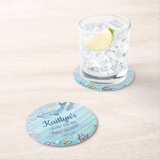Unterhalb des Meeres | Ocean Themed Baby Dusche Runder Pappuntersetzer (Vor Ort)