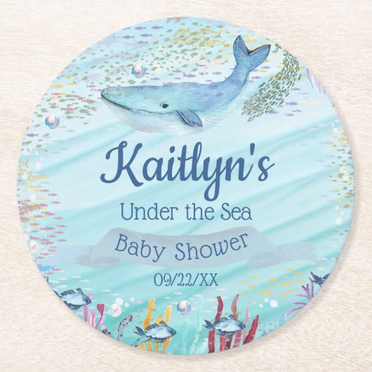 Unterhalb des Meeres | Ocean Themed Baby Dusche Runder Pappuntersetzer (Vorderseite)