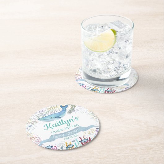 Unterhalb des Meeres | Ocean Themed Baby Dusche Runder Pappuntersetzer (Vor Ort)