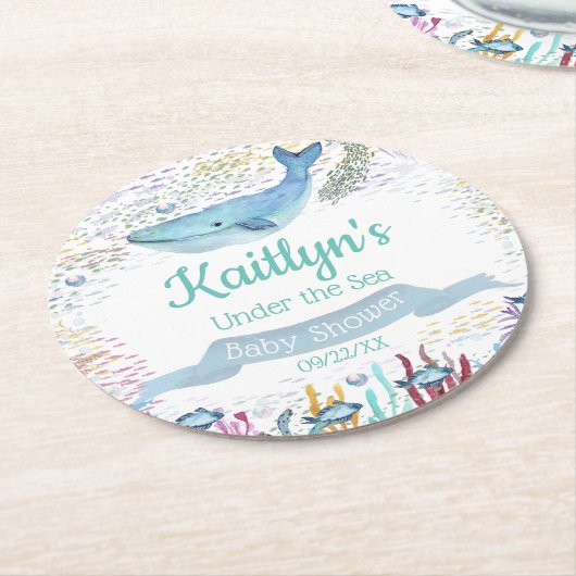 Unterhalb des Meeres | Ocean Themed Baby Dusche Runder Pappuntersetzer (Angewinkelt)