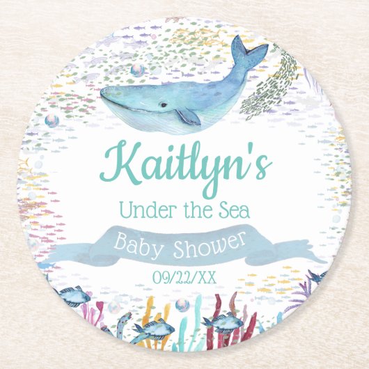 Unterhalb des Meeres | Ocean Themed Baby Dusche Runder Pappuntersetzer (Vorderseite)