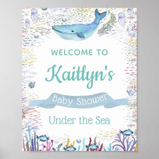 Unterhalb des Meeres | Ocean Themed Baby Dusche Wi Poster (Vorne)