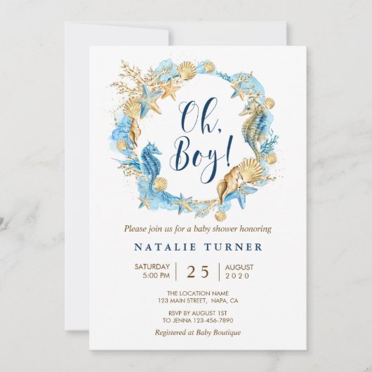 Unterhalb des Meeres | Oh Boy Baby Shower Einladun Einladung (Vorderseite)