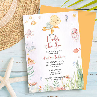 Unterhalb des Meeres Orange & Rosa Babydusche Einladung