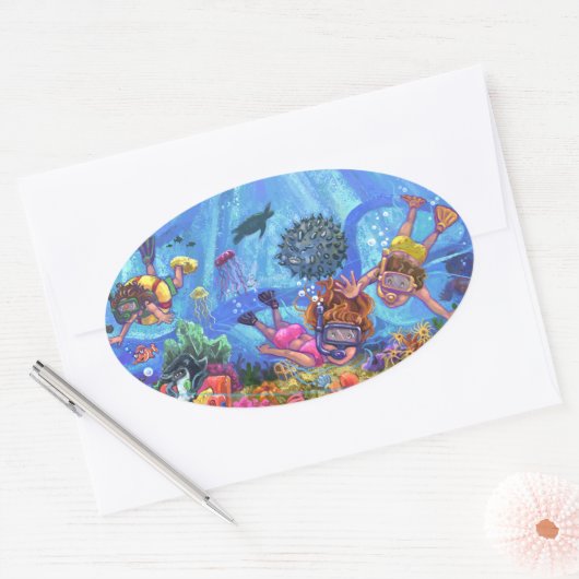 Unterhalb des Meeres Ovaler Aufkleber (Umschlag)