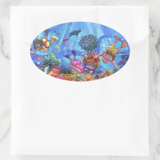 Unterhalb des Meeres Ovaler Aufkleber (Tasche)