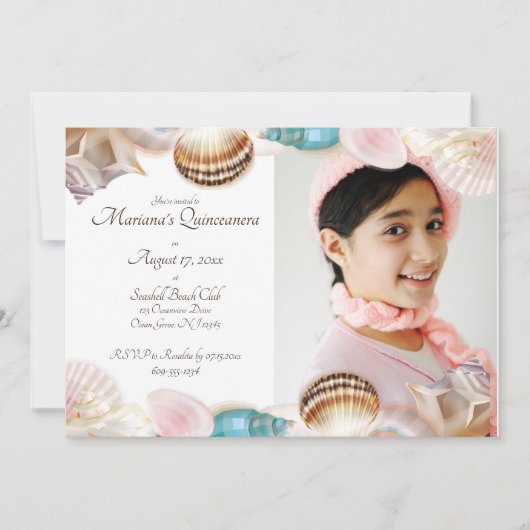 Unterhalb des Meeres Quinceanera Seashells Foto Einladung (Vorderseite)