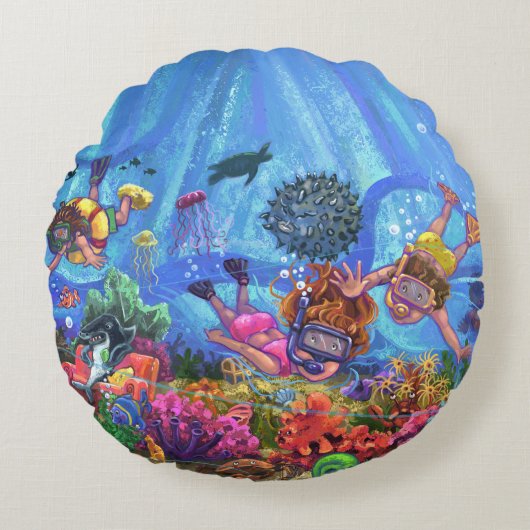 Unterhalb des Meeres Rundes Kissen (Vorderseite)