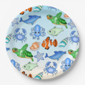 Unterhalb des Meeres | Sea Creatures Baby Shooter Pappteller (Vorderseite)