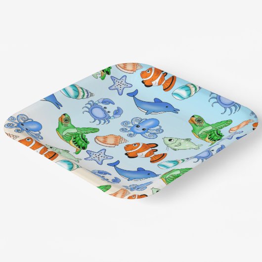 Unterhalb des Meeres | Sea Creatures Baby Shooter Pappteller (Gewinkelt)