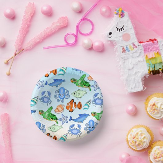 Unterhalb des Meeres | Sea Creatures Baby Shooter Pappteller (Party)