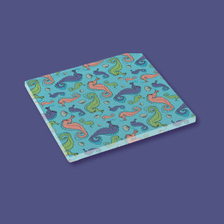 Unterhalb des Meeres - Spielerisches Seepferd und  Glasuntersetzer