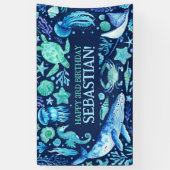 Unterhalb des Meeres Tiere Marine Blue Watercolor Banner (Vertikal)