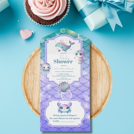 Unterhalb des Meeres Wasserfarben Babydusche All In One Einladung