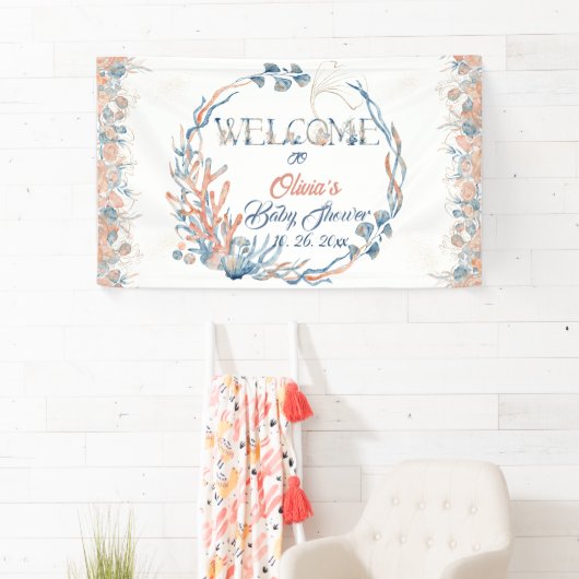 Unterhalb des Meeres Wasserfarben Babydusche Banner (Insitu)