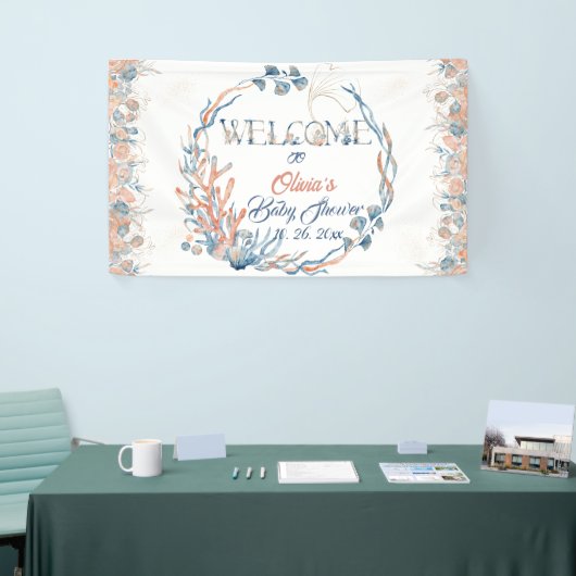 Unterhalb des Meeres Wasserfarben Babydusche Banner (Messeveranstaltung)