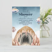 Unterhalb des Meeres Wasserfarben Babydusche Einladung (Stehend Vorderseite)