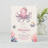 Unterhalb des Meeres Wasserfarben Babydusche Einladung (Stehend Vorderseite)