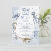 Unterhalb des Meeres Wasserfarben Babydusche Einladung (Stehend Vorderseite)