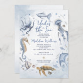 Unterhalb des Meeres Wasserfarben Babydusche Einladung (Vorne/Hinten)