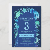 Unterhalb des Meeres Wasserfarben Meerestiere Navy Einladung (Vorderseite)