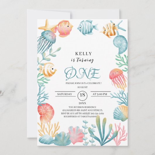 Unterhalb des Meeres Wasserfarbendusche Einladung (Vorderseite)