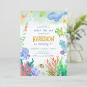 Unterhalb des Meeres Whale Schildkröte Geburtstag Einladung (Stehend Vorderseite)