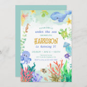 Unterhalb des Meeres Whale Schildkröte Geburtstag Einladung (Vorne/Hinten)