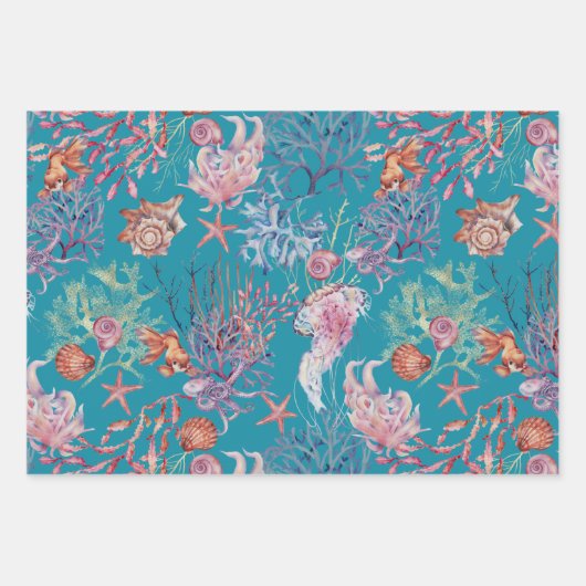Unterhalb des Meereswassers Seepferd Starfish Turt Geschenkpapier Set (Vorderseite 3)