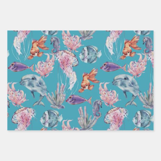 Unterhalb des Meereswassers Seepferd Starfish Turt Geschenkpapier Set (Vorderseite 2)