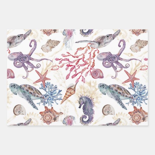 Unterhalb des Meereswassers Seepferd Starfish Turt Geschenkpapier Set (Vorderseite)