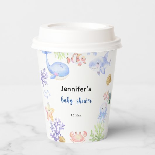 Unterhalb des Meerschwunges werden Tiere im Meer Pappbecher (Vorderseite)