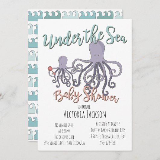 Unterhalb des Octopus Babyduschens Einladung (Vorne/Hinten)