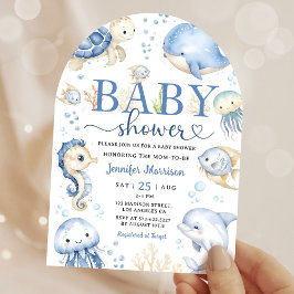 Unterhalb des Sea Baby Shower Blue Ocean Arch Einladung