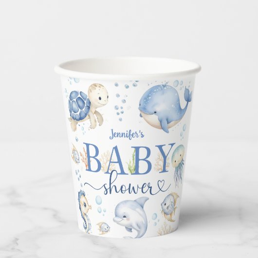 Unterhalb des Sea Baby Shower Blue Ocean Pappbecher (Vorderseite)