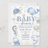 Unterhalb des Sea Baby Shower Boy Blue Ocean Einladung (Vorderseite)