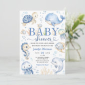 Unterhalb des Sea Baby Shower Boy Blue Ocean Einladung (Stehend Vorderseite)