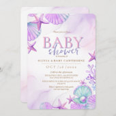 Unterhalb des Sea Baby Shower Ocean Aquarell pink Einladung (Vorne/Hinten)