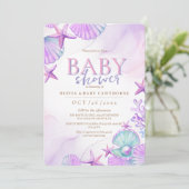 Unterhalb des Sea Baby Shower Ocean Aquarell pink Einladung (Stehend Vorderseite)